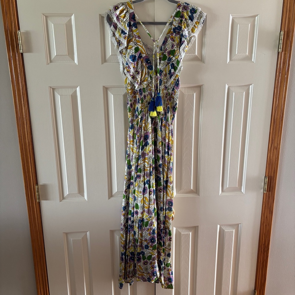 NWT Barok Colorful Beaded Ruffle Maxi Dress - Picture 7 of 8